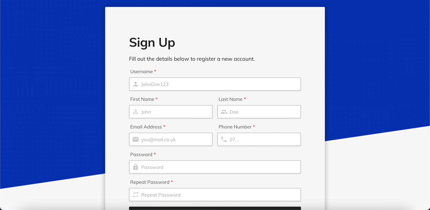 Signup form