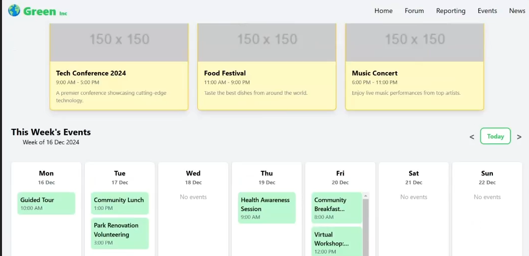 First iteration of the Events Page