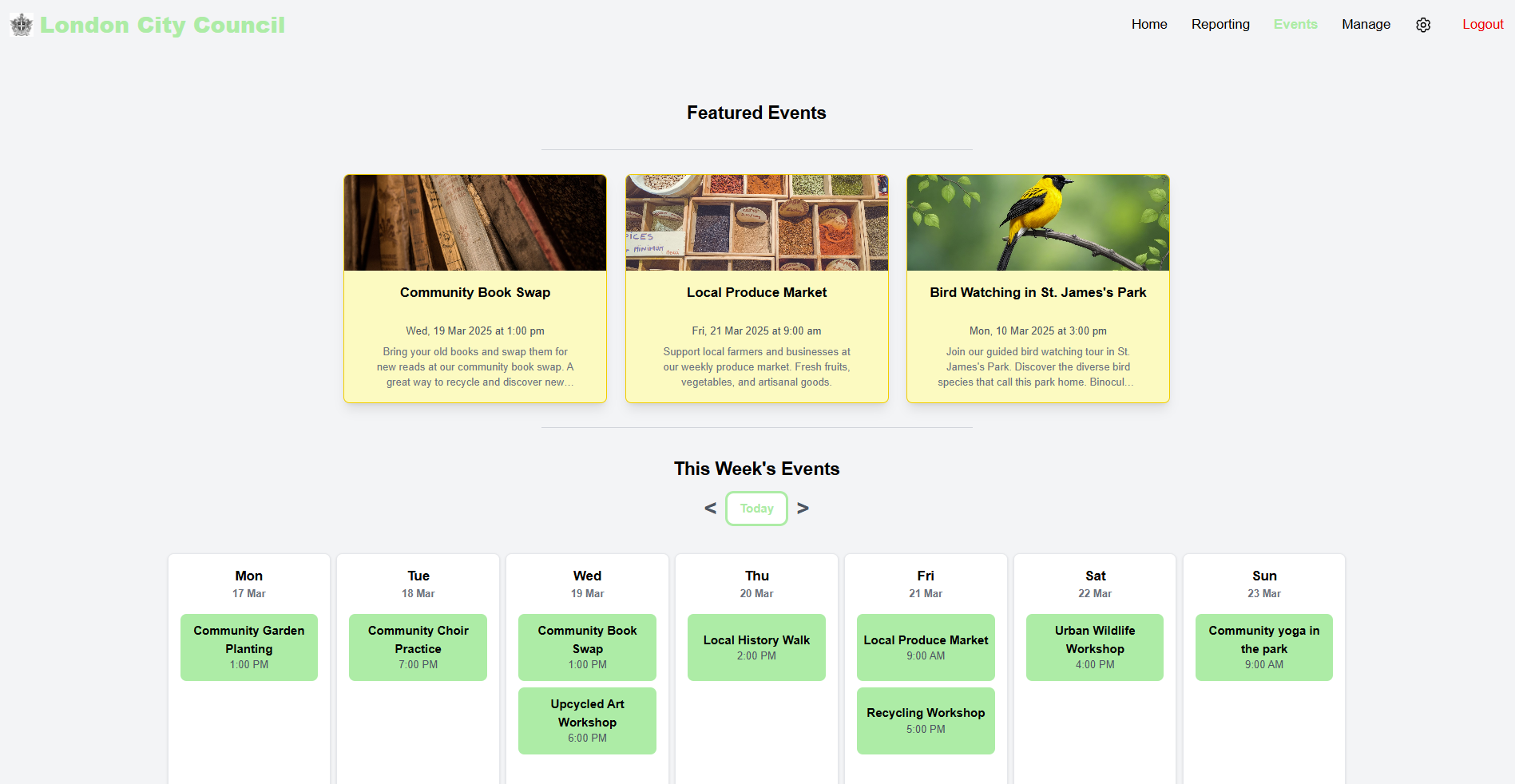 Events page