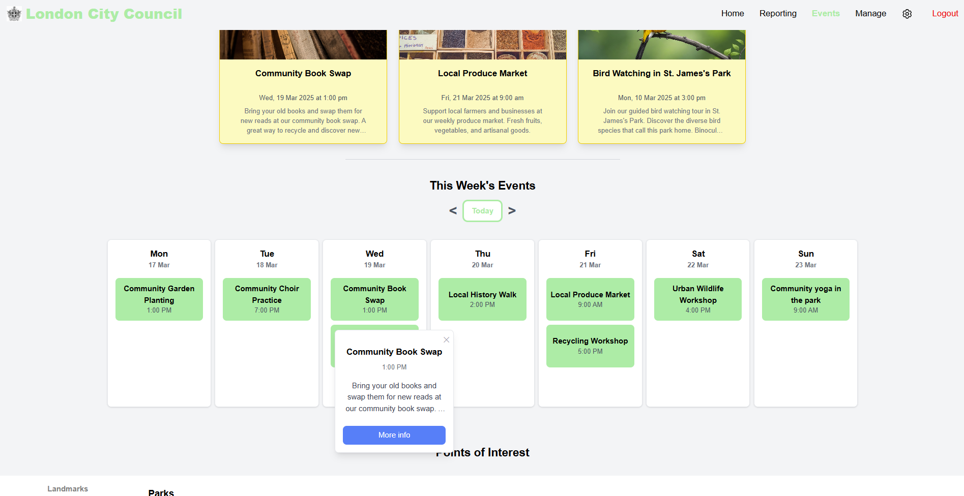 Events page