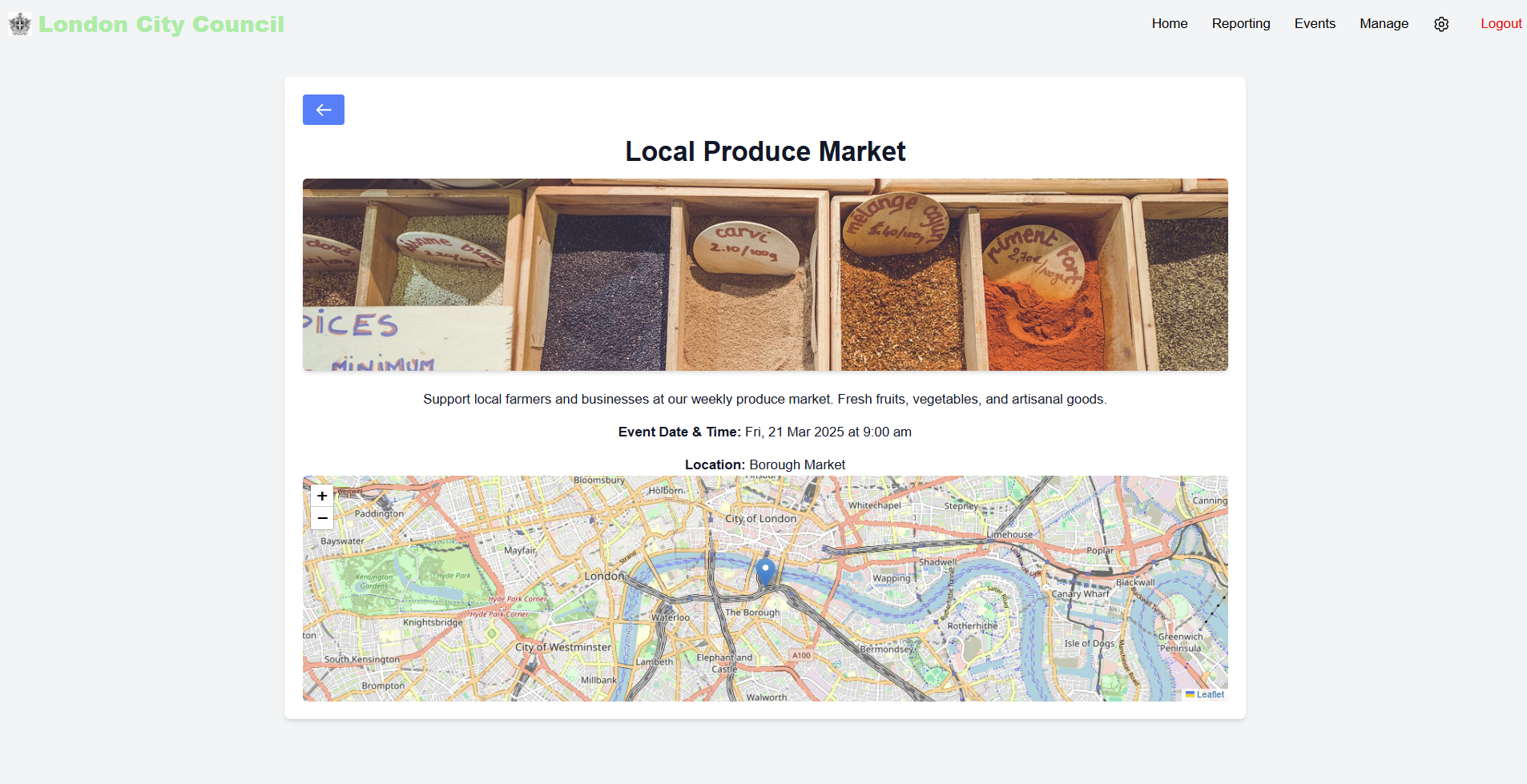 Detailed Events page