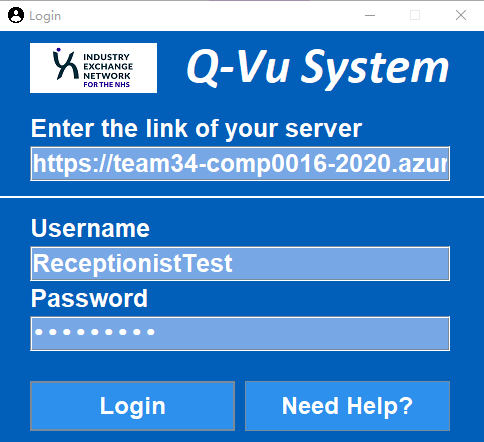 The login screen of the receptionist.