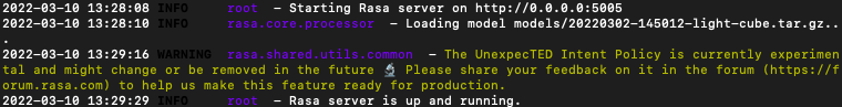 Rasa NLU Server - Ready Status