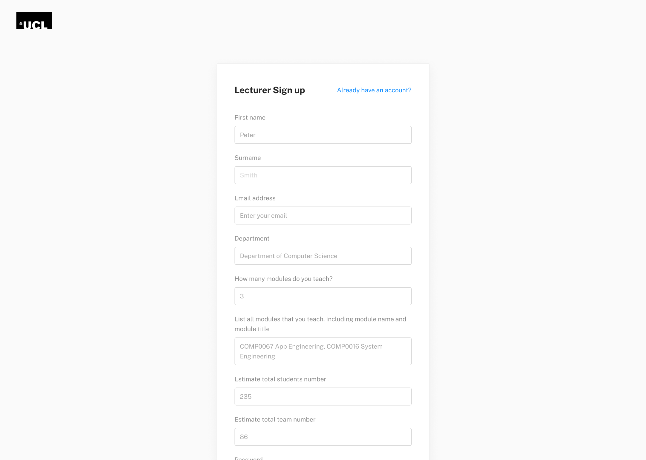Figma Lecturer Signup Page
