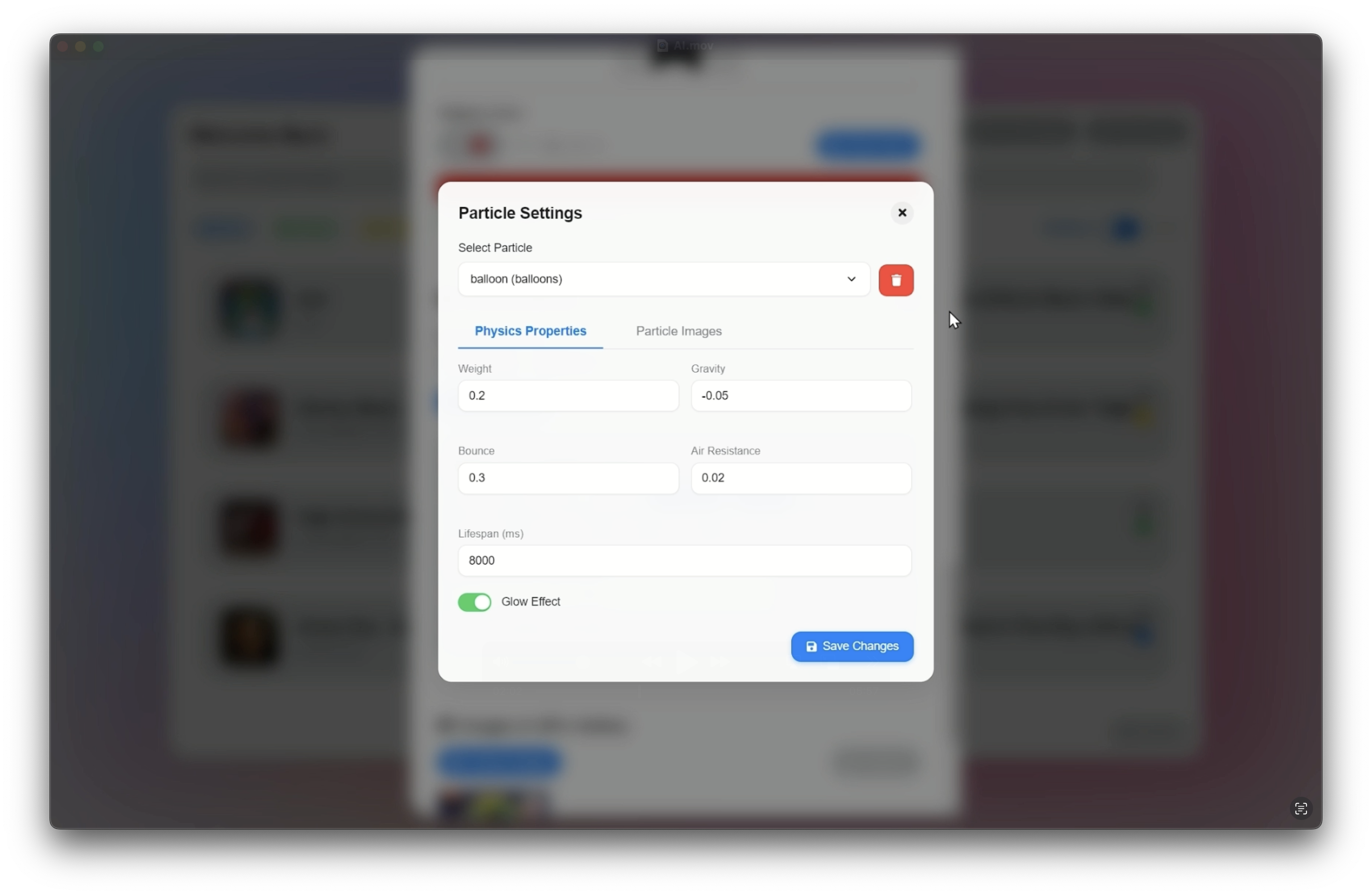 Particle Settings View