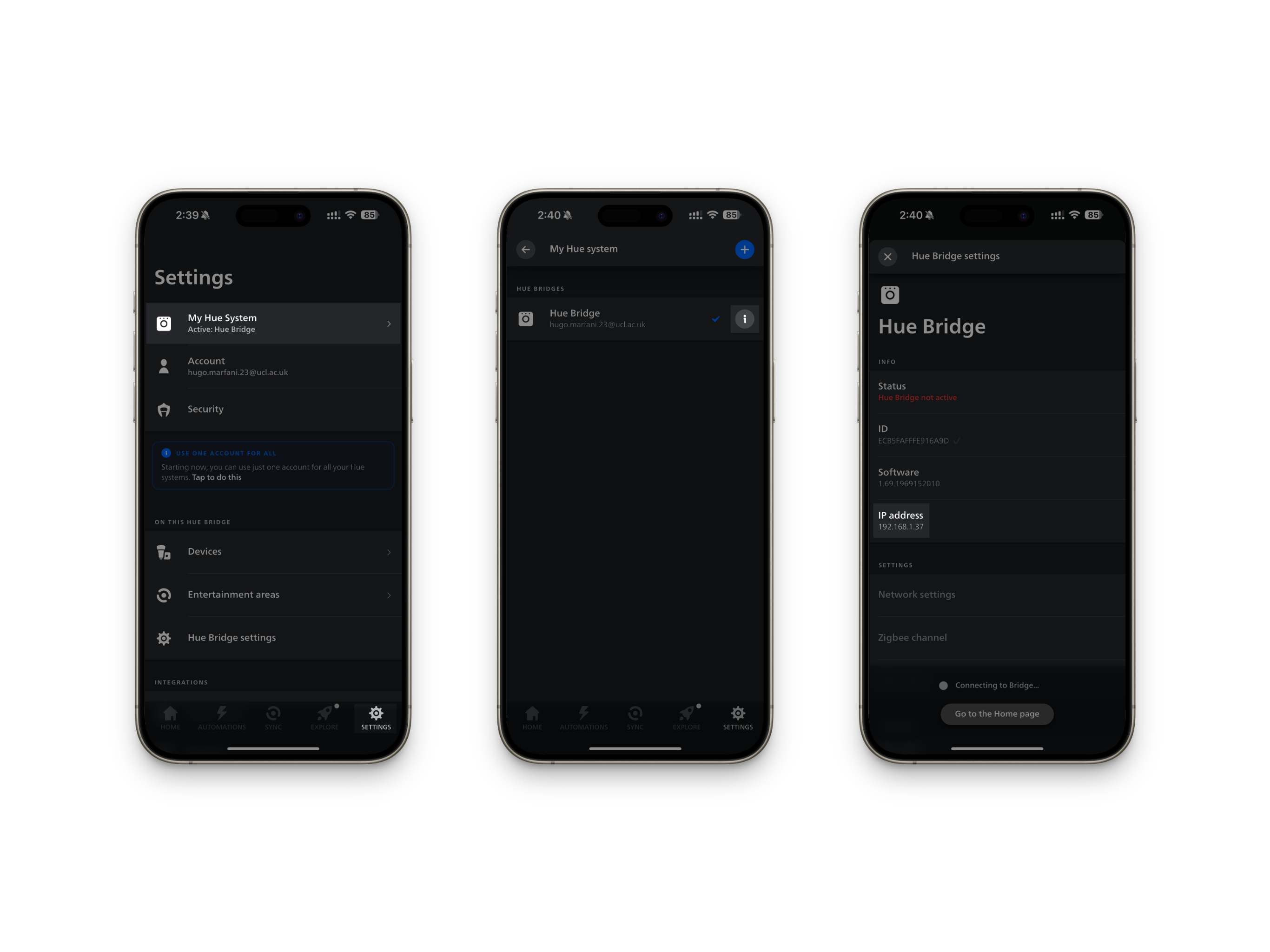 Get IP address from Hue App
