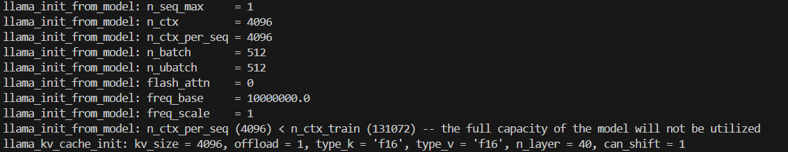 Example of llama.cpp running