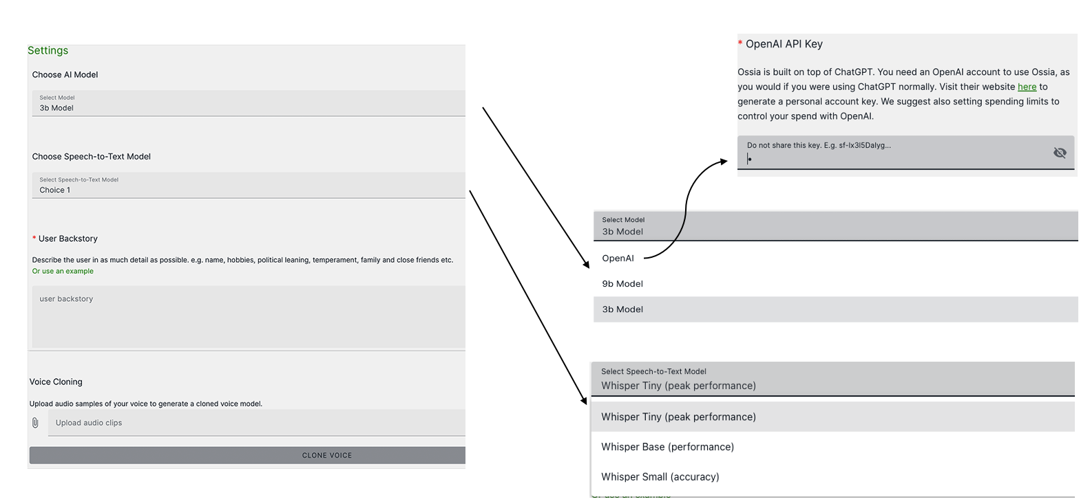 Ossia Voice Setup Screen