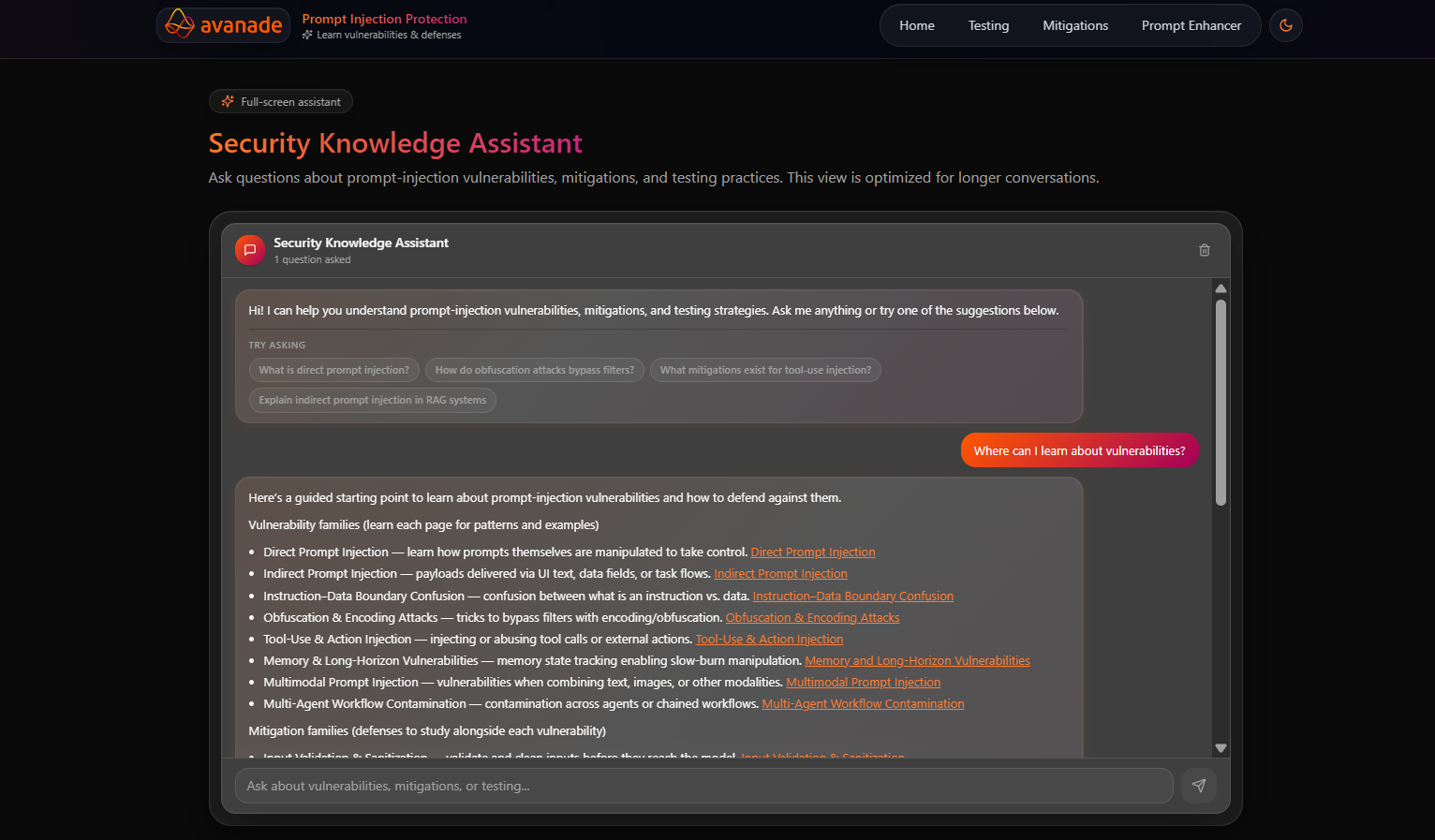 Security Knowledge Assistant in dark mode