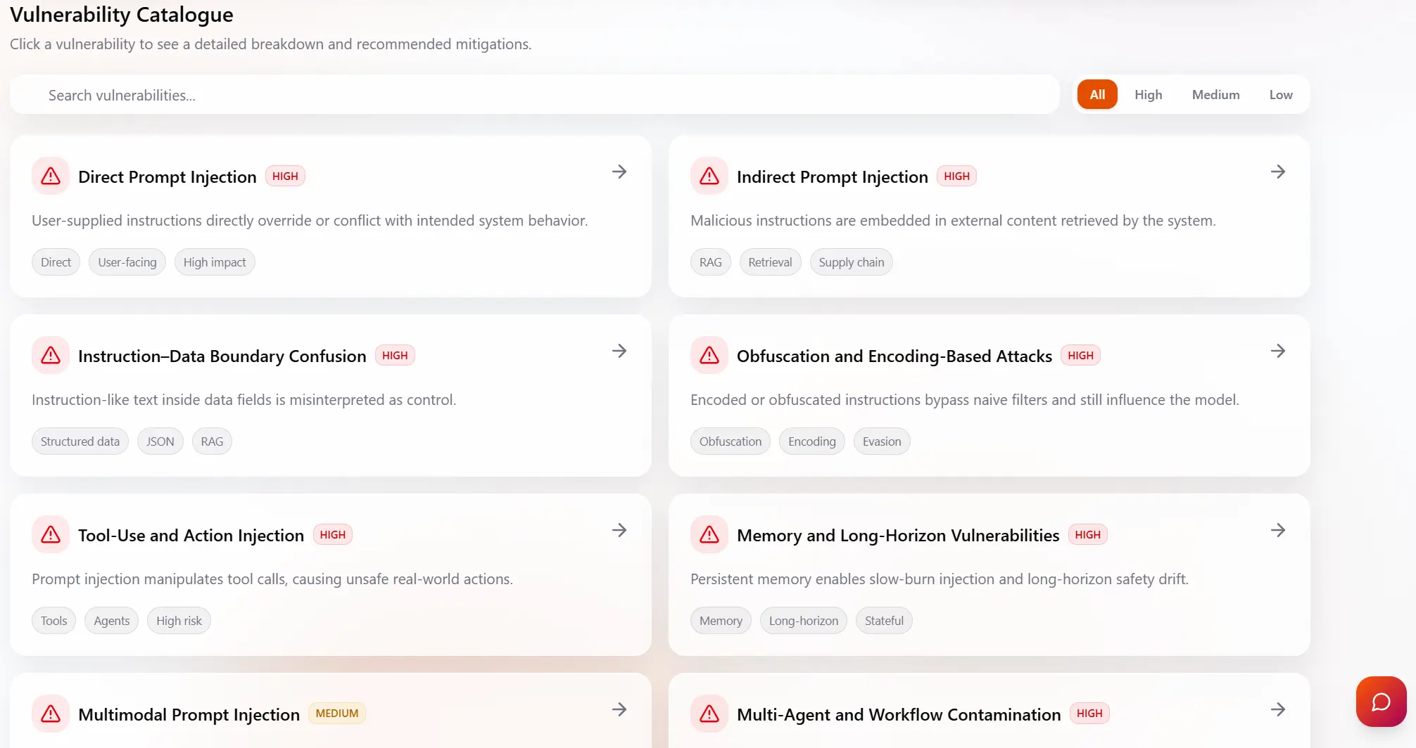 Choosing a vulnerability from the Home page