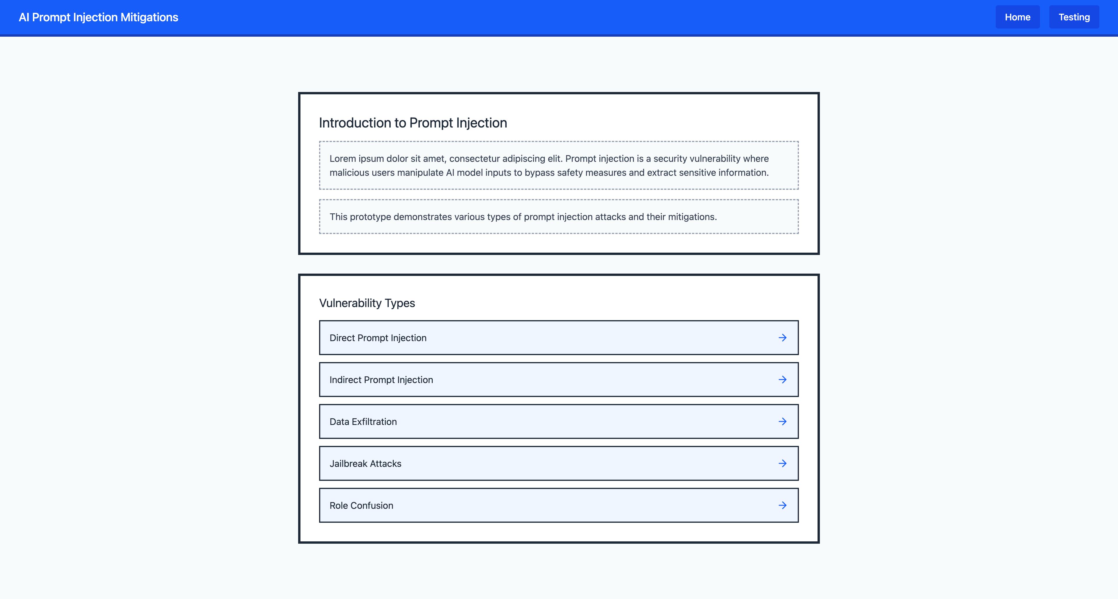 Initial prototype Home view showing expandable vulnerability list